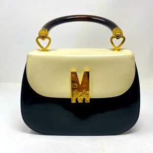 Moschino Ivory Black Color Block Leather Bag